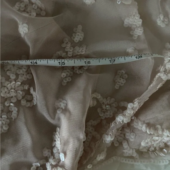 Mac Duggal 9144  V Neck Flounce Sleeve Embellished Mesh Gown in Blush 4 - Picture 6 of 7